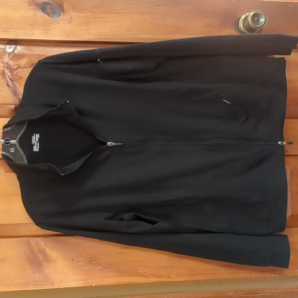 JOCKEY* long sleeve zip front peter pan arm pocket stretchy fabric black jacket